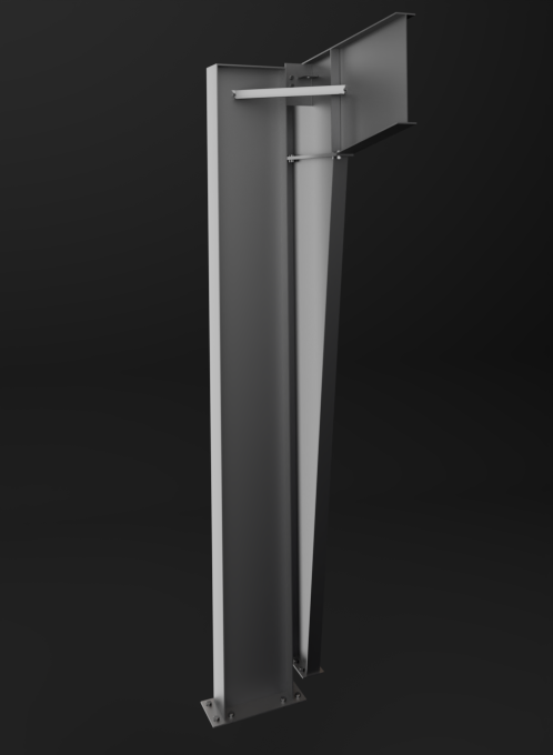 Butler wind post featuring a vertical steel member with integrated connections, engineered to transfer wind loads and support wall systems within a coordinated building system.