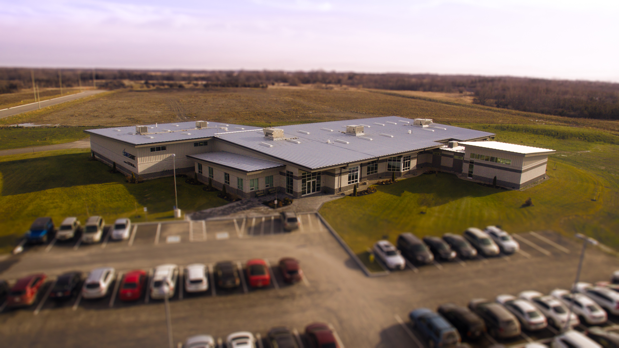SafeStart wide angle external aerial view showing metal roofing