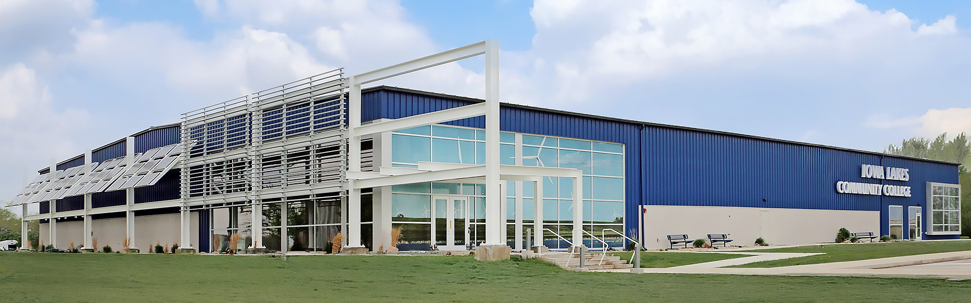 Iowa Lakes Community College blue metal industrial building and exterior steel framing