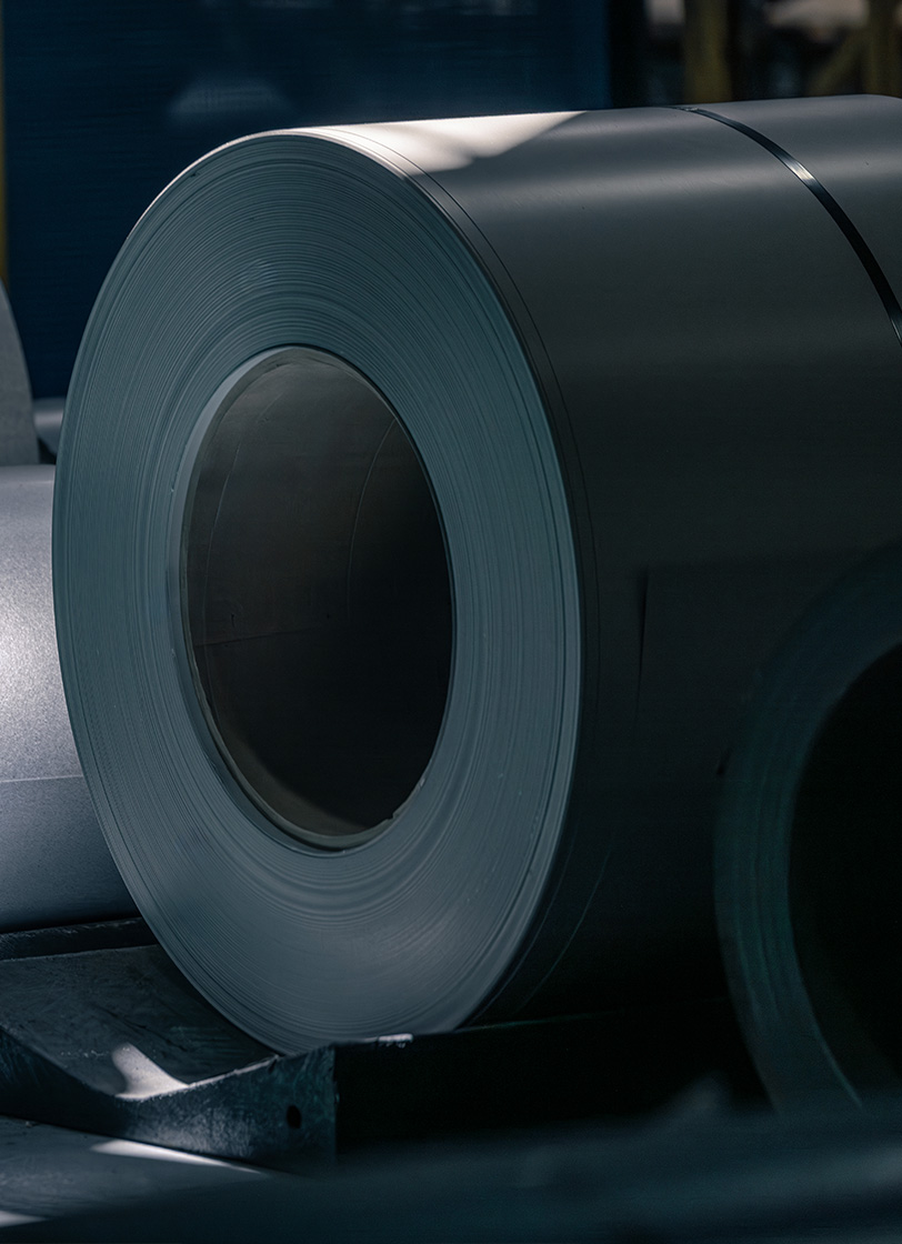 Large industrial metal coil in factory