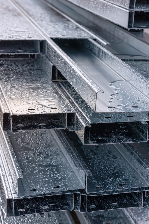 Close-up of engineered steel members showing consistent fabrication quality.