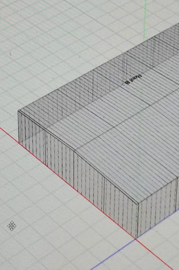 Engineering drawings of a metal building 