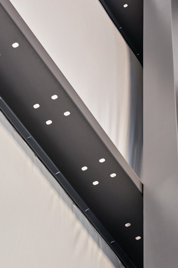 Close-up of modern steel framing support beams