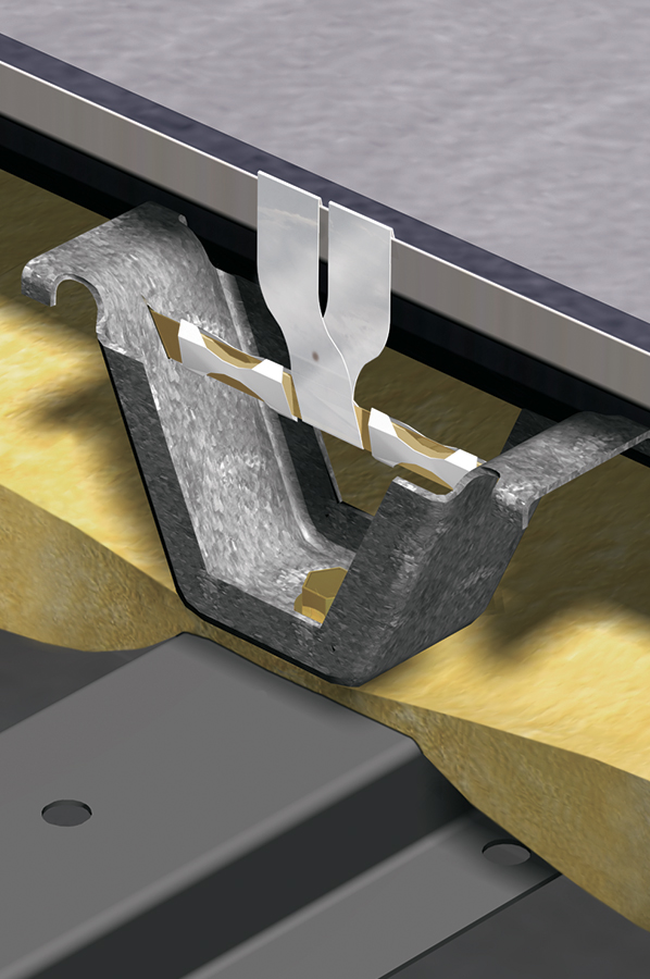 High-Profile Metal-Over-Metal standing seam roof clip and insulation